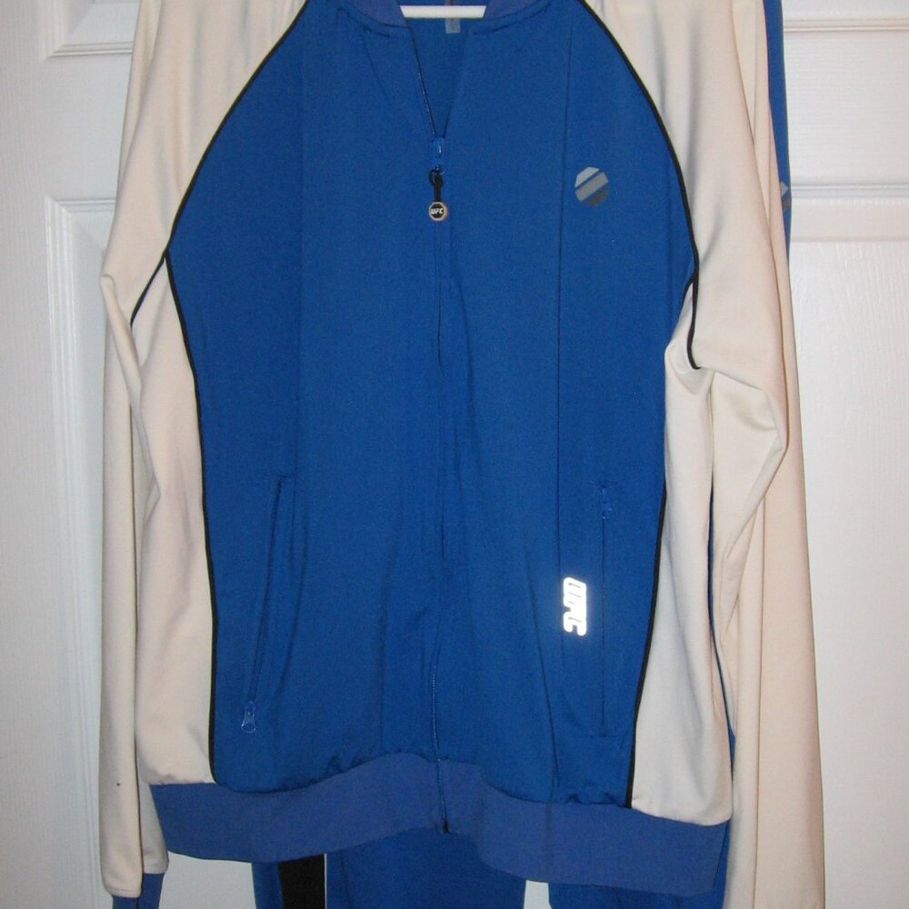 UFC 2 Piece Warm-Up Suit Blue & White Jacket & Pants Men's Large New